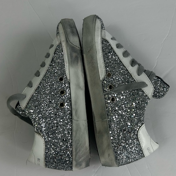 Golden Goose Silver Glitter Sneakers with Black Star - Picture 11 of 16